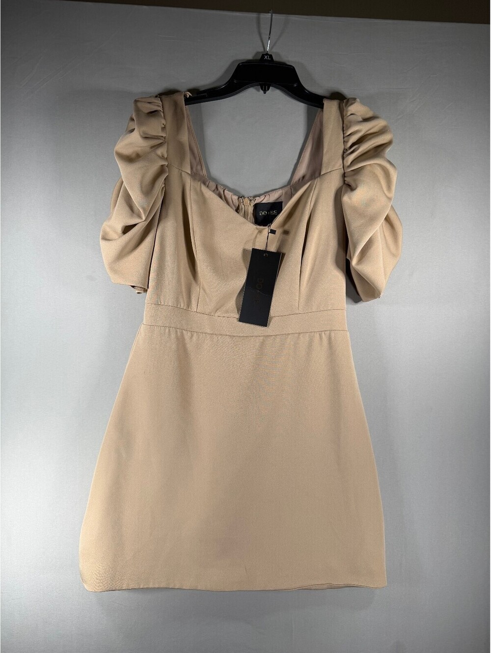 DO+BE Beige Puff Sleeve Mini Dress Size Medium NWT